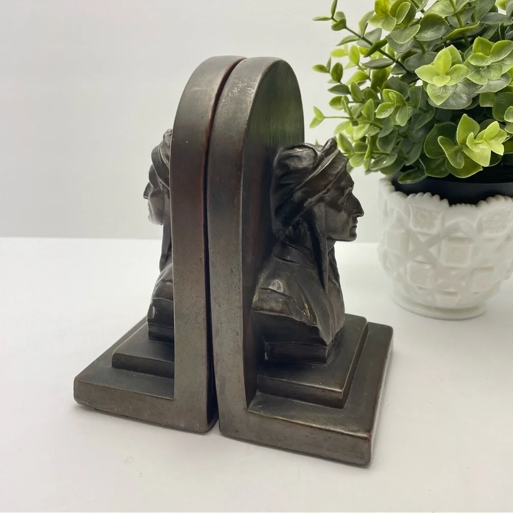 Vintage Antique Sculpture Dante Bronze Bookends - Picture 9 of 12